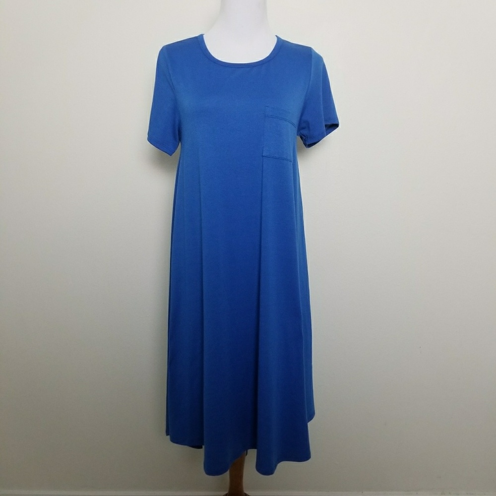 LuLaRoe Solid Blue Carly Dress Sz S